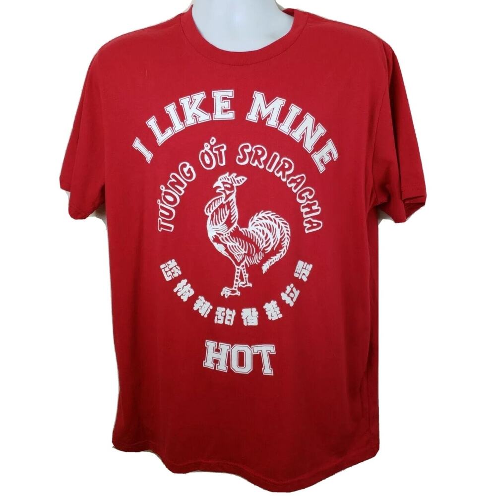 I Like Mine Hot Sriracha Hot Sauce t-shirt red size Medium